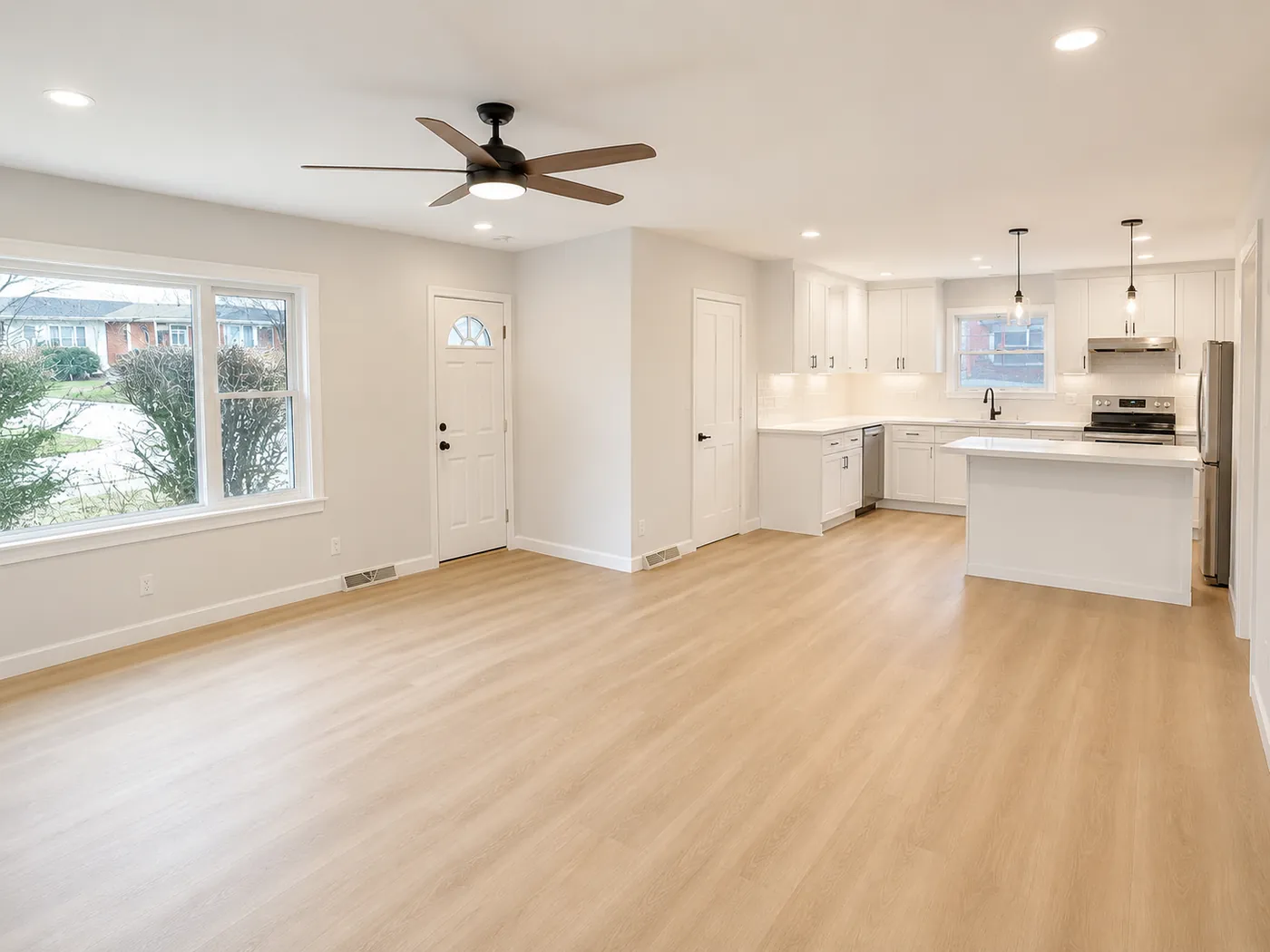 Open living and kitchen after full renovation